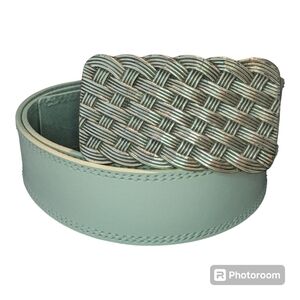 CALVIN KLEIN White Leather Mens Belt Silver Basketweave Buckle Size 36 L NWOT